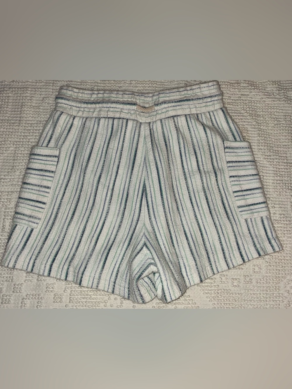 EUC Roxy High Rise Striped Size Medium Linen Blend Shorts Beach Coastal Summer - Picture 4 of 13